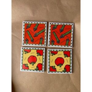 Starbucks Coasters Set 4 Vintage Tomato Asparagus Tile Art Kitchen Decor